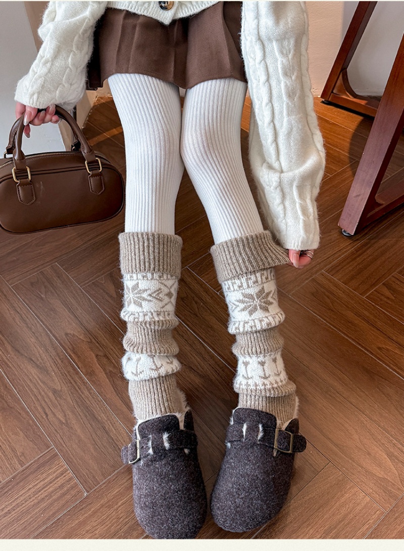 Womens Nordic Fair Isle Knit Leg Warmers Thicken Warm Knitted Foot Cover